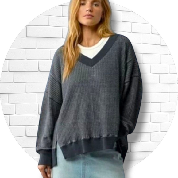 American Eagle Outfitters Tops - Nwt AE Navy Big Hug V-Neck Oversized Sweatshirt Sz L